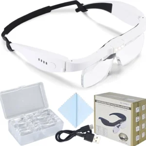 Gafas Lupas Recargables Usb Blancas 3 Led Y 5 Lentes Fanton