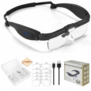 Gafas Con Lupa Usb Recargable Negras 3 Led Y 5 Lentes Fanton